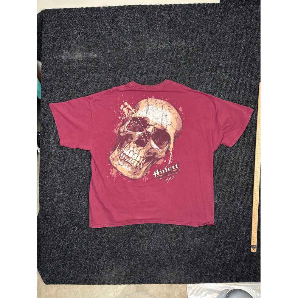 Gildan 2010 Hulett Wyoming Skull Graphic T-Shirt Maroon Mens 3XL Ultra Cotton